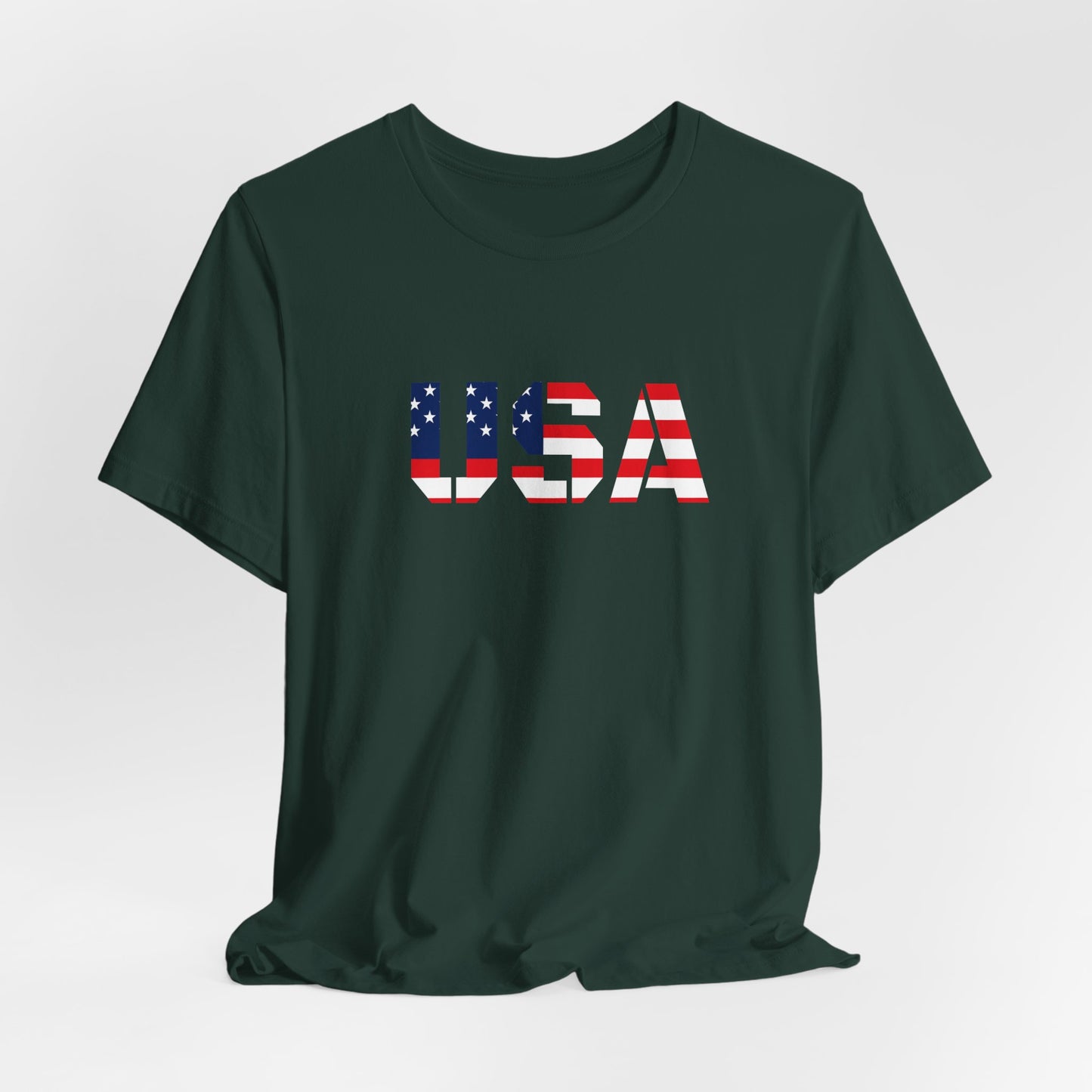 USA Flag Text Tee — Patriotic Fourth of July T-Shirt