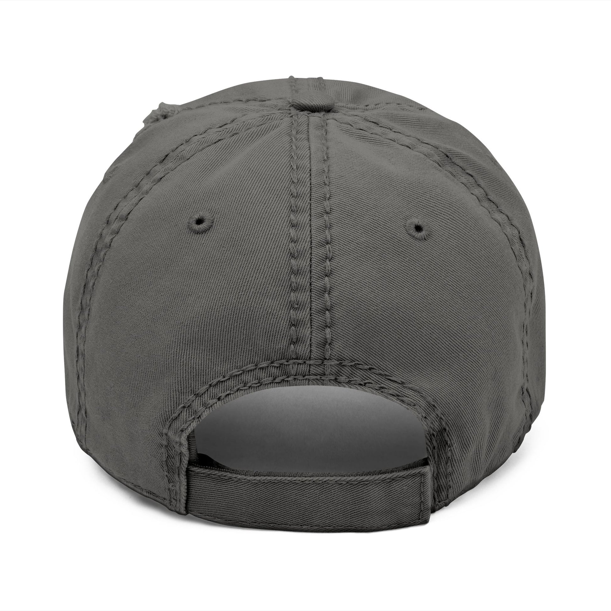 Distressed embroidered "HO-HO-HO" dad hat by Printify, classic baseball cap style with festive holiday design and adjustable strap.