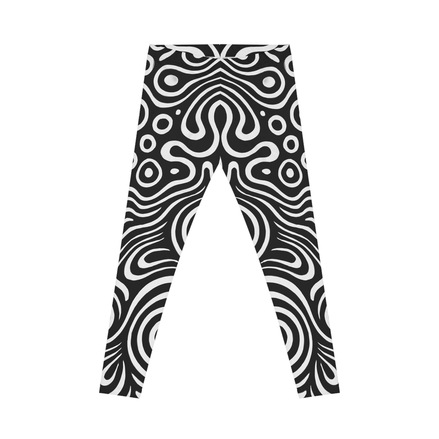 Black and white swirl pattern leggings with retro psychedelic all-over print from Printify, showcasing vibrant, eye-catching design.