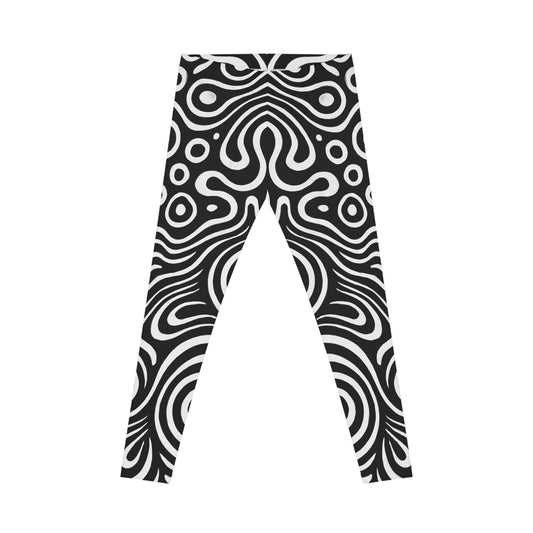 Black and white swirl pattern leggings with retro psychedelic all-over print from Printify, showcasing vibrant, eye-catching design.