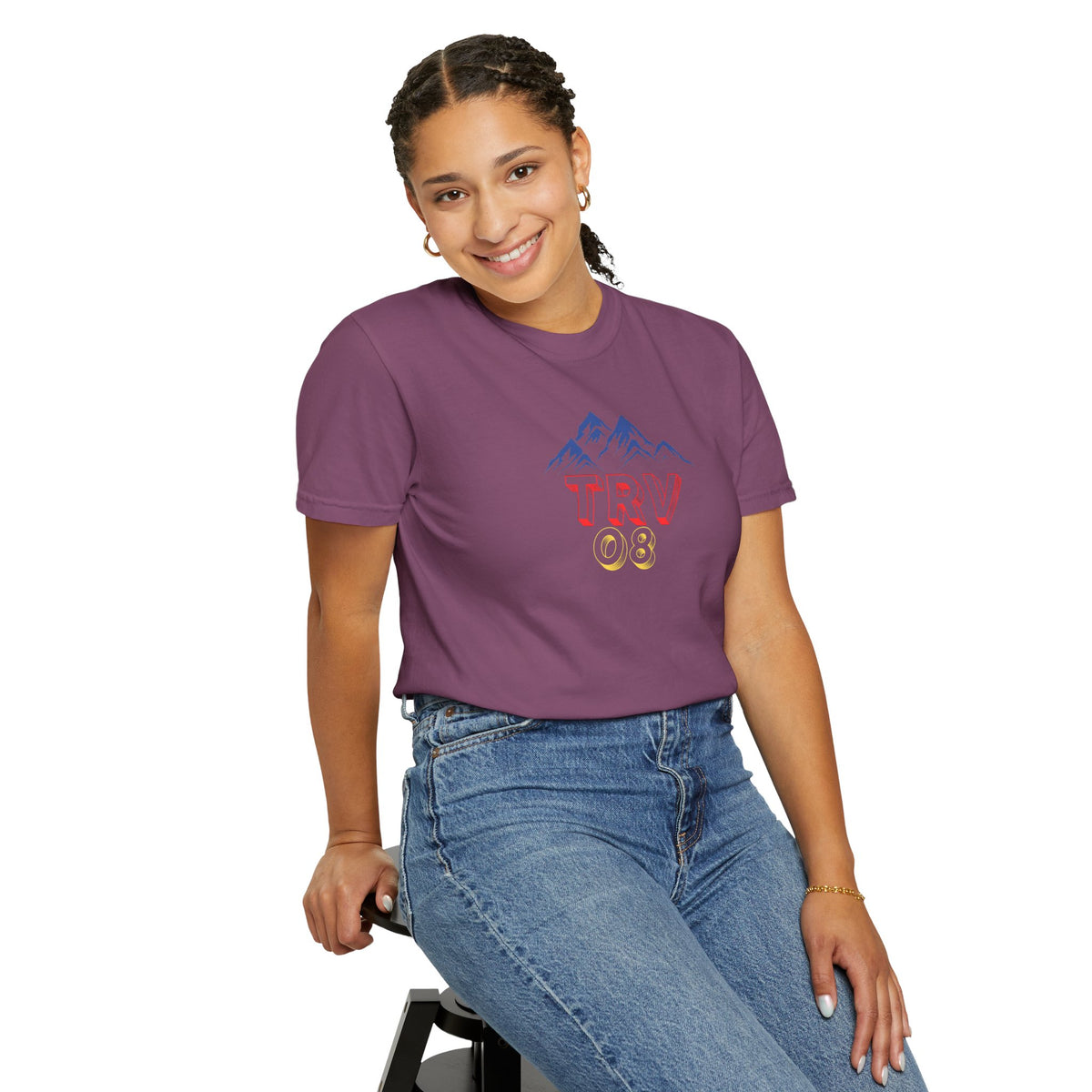 Unisex garment-dyed T-shirt featuring the TRV08 Logo by Printify, casual fit with a printed logo on the front.
