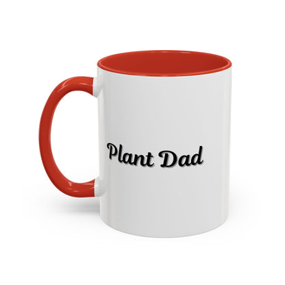 Black-handle Plant Dad coffee mug with plant illustrations, 11oz size, perfect for plant lovers and gift-giving.