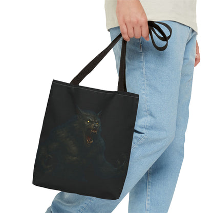 Dark Halloween werewolf tote bag with horror art, perfect gift for horror fans, made by Printify.