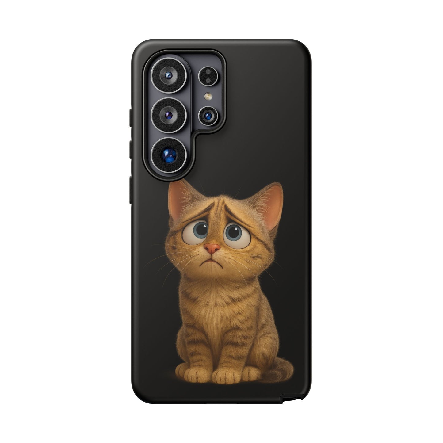 Cute sad kitty print phone case for iPhone, protective and stylish, featuring a playful cat design by Printify.