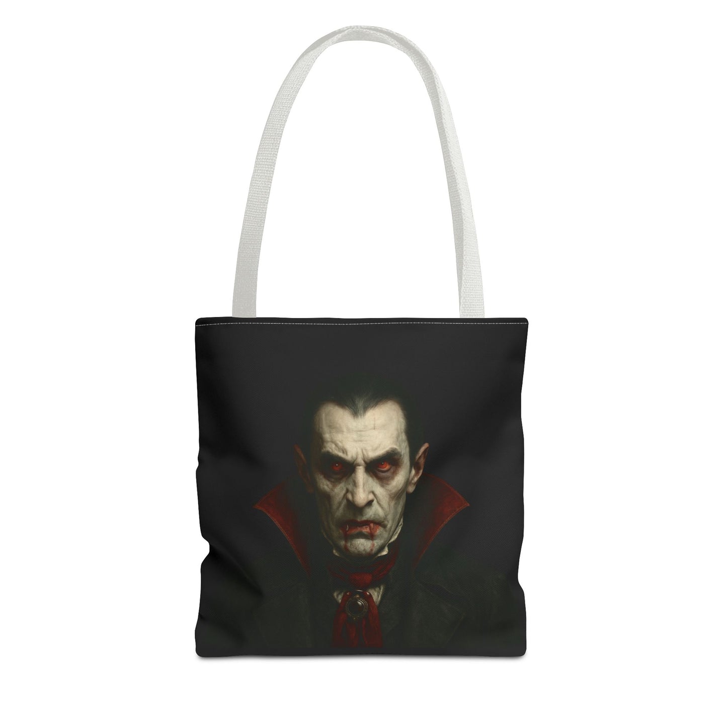Vampire-themed gothic tote bag with spooky design, perfect for Halloween accessories, by Printify, featuring a dark, stylish illustration.