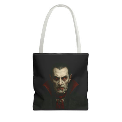 Vampire-themed gothic tote bag with spooky design, perfect for Halloween accessories, by Printify, featuring a dark, stylish illustration.