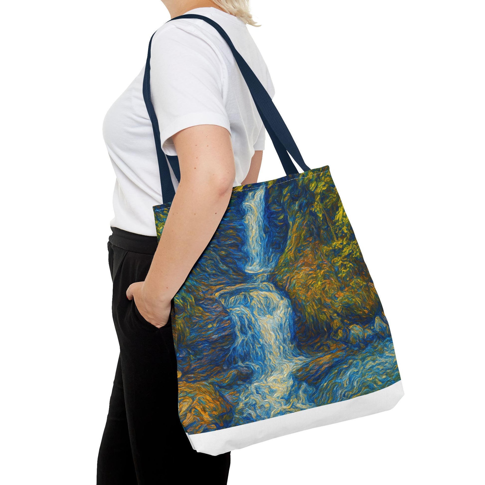 Nature-Inspired Tote Bag, Artistic Eco-Friendly Shopper, Waterfall Design, Reusable Market Bag, Gift for Nature Lovers - TRV