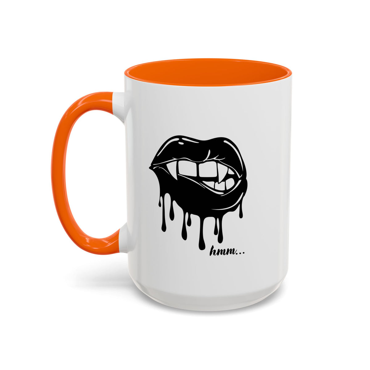 Black Dripping Lips accent coffee mug with bite graphic, available in 11oz and 15oz sizes, designed by Printify.