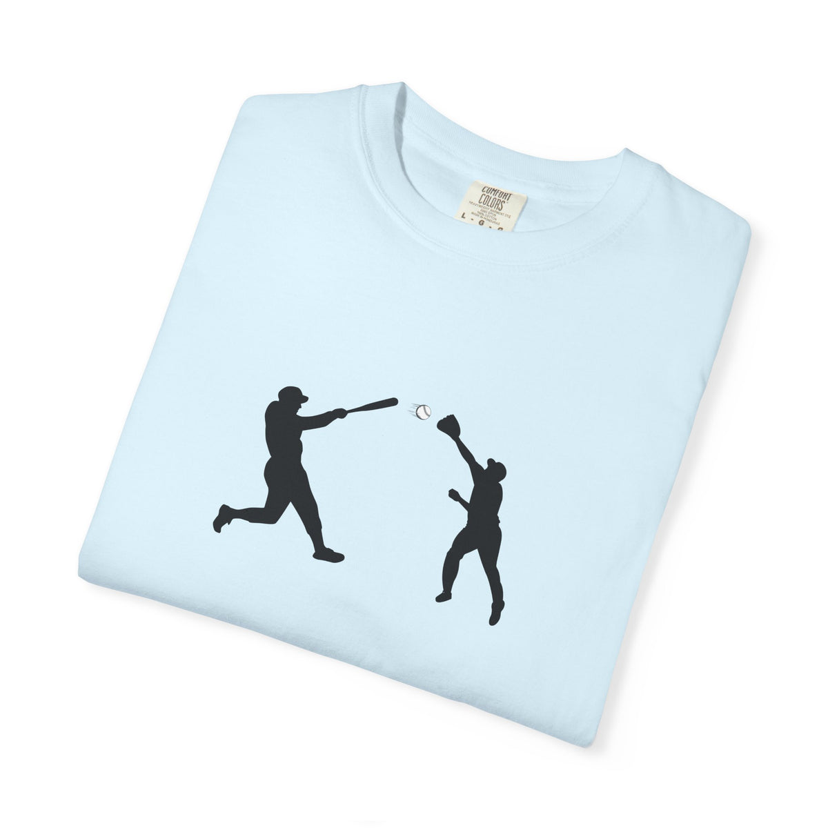Minimalist baseball player silhouette t-shirt by Printify featuring a simple graphic design on a casual tee.