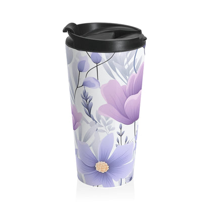 Lavender floral 15oz insulated stainless steel travel mug - view 4