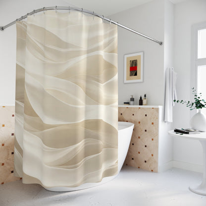 Beige Silk Waves Shower Curtain | Neutral Abstract Bathroom Decor