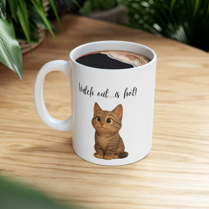 Latte Lover Ceramic Mug — Cute Coffee Cat Illustration (11oz, 15oz)