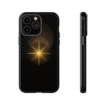 Tough Cases - Radiant Star Phone Case, Protective Black Shockproof Cover with Golden Light Design