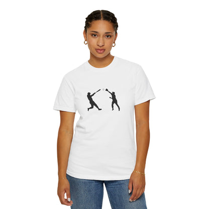 Minimal baseball players silhouette graphic T-shirt by Printify, featuring a simple sports-themed design on a casual tee.