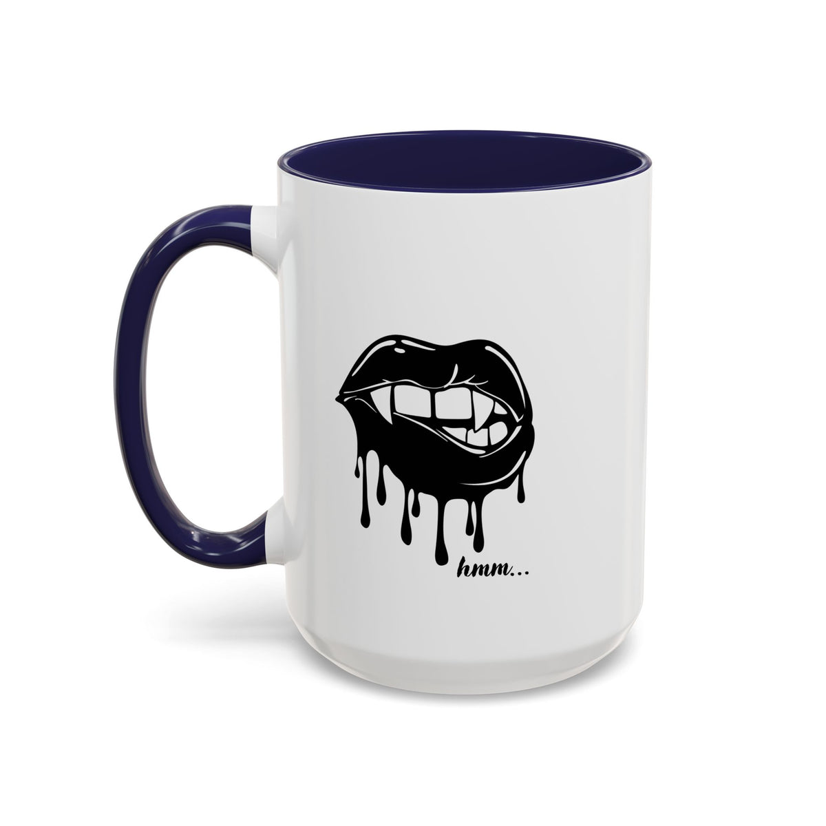 Black accent Dripping Bite coffee mug by Printify, 11oz or 15oz size, featuring a unique dripping bite design on the surface.