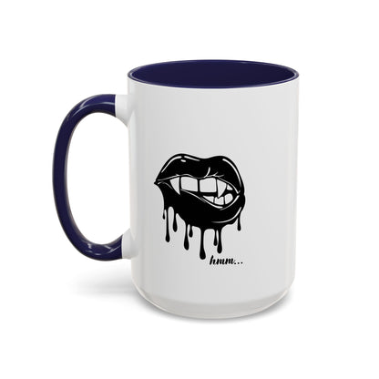 Black accent Dripping Bite coffee mug by Printify, 11oz or 15oz size, featuring a unique dripping bite design on the surface.