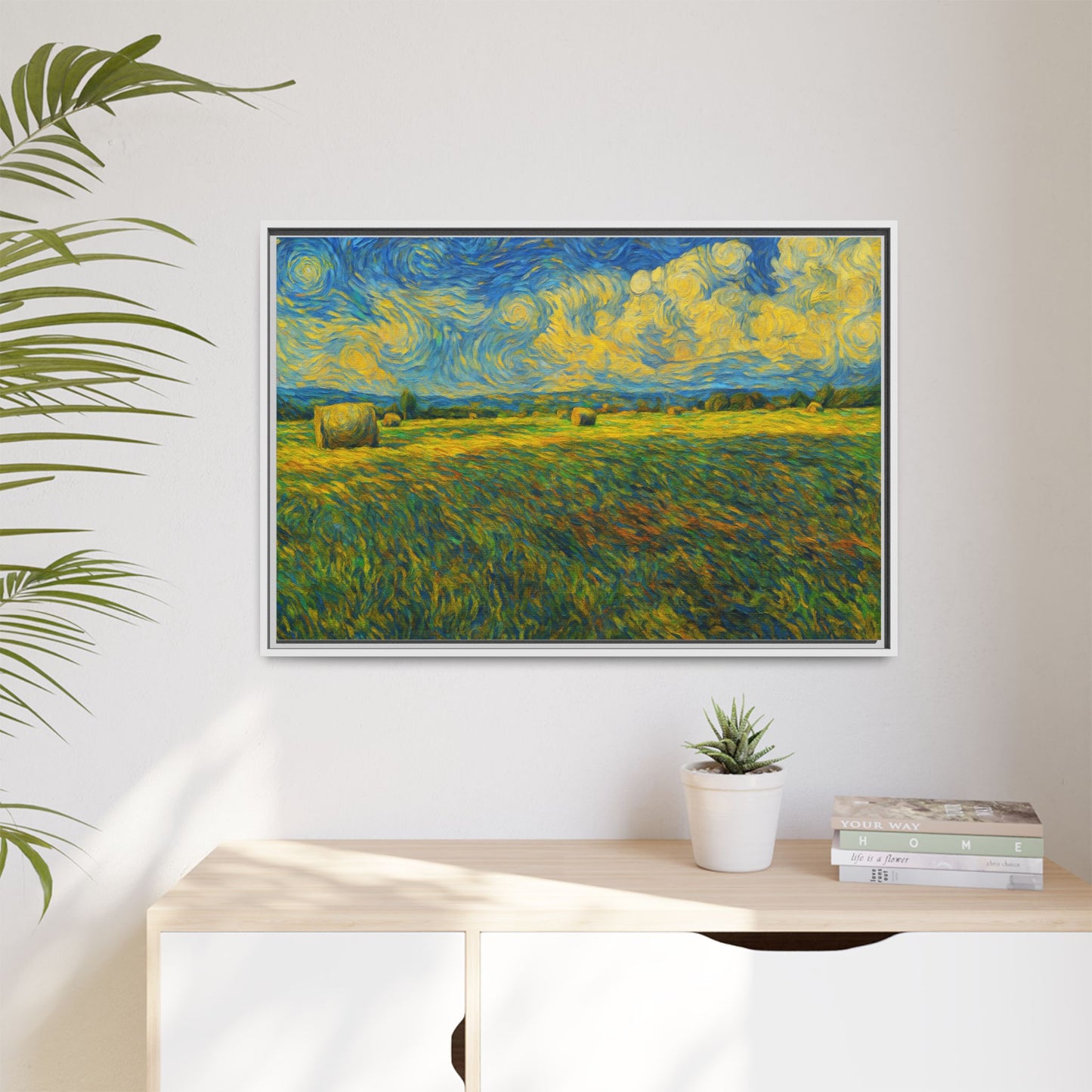 Framed multi-color landscape matte canvas print by Printify, showcasing a vibrant nature scene with a sleek frame.