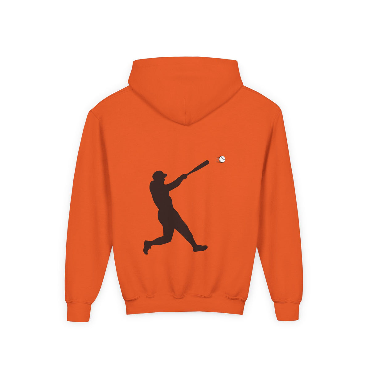 Youth baseball silhouette hoodie for kids, featuring a baseball player design on a comfortable pullover sweatshirt.