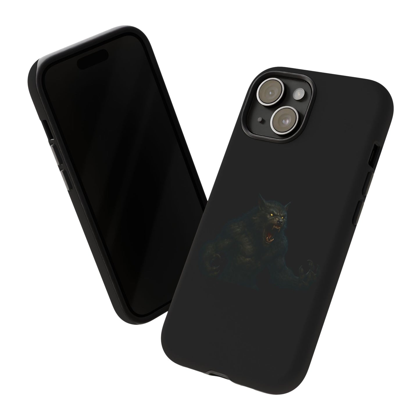 Dark werewolf monster graphic phone case by Printify, tough protective design for smartphones with a bold, fierce illustration.