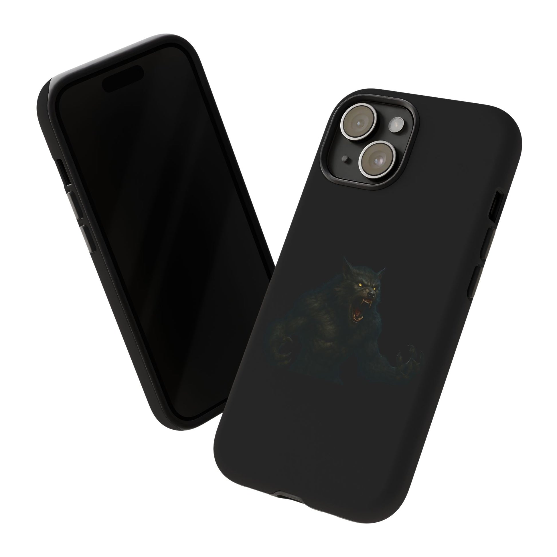 Dark werewolf monster graphic phone case by Printify, tough protective design for smartphones with a bold, fierce illustration.