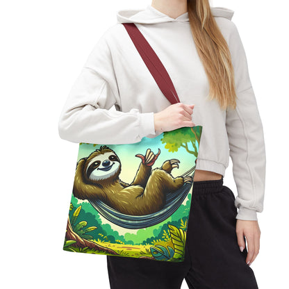 Cute eco-friendly sloth tote bag featuring a playful sloth design, perfect for animal lovers and casual outings.