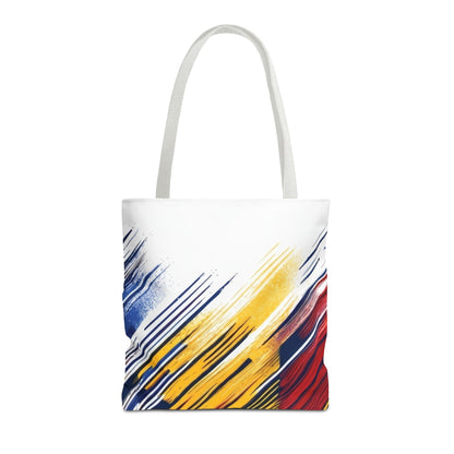Abstract Brushstroke Tote Bag - Bold Red, Yellow & Blue All-Over Print