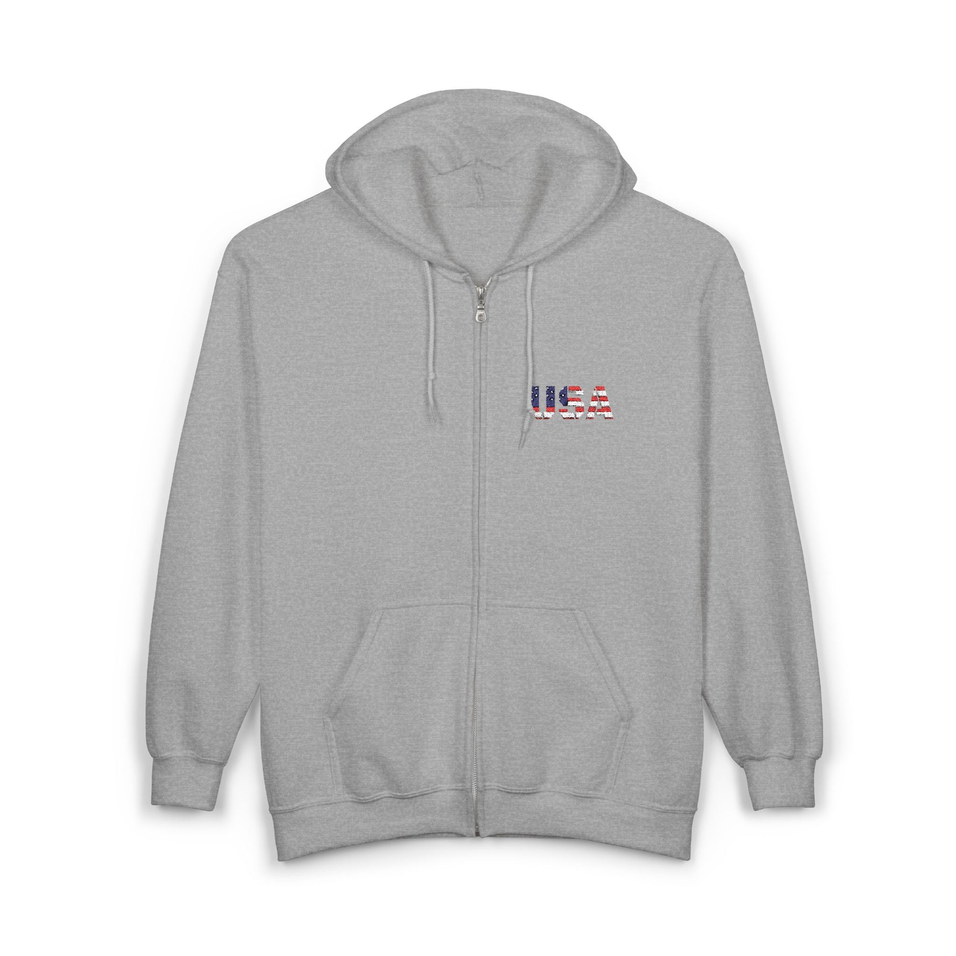 USA Flag Full Zip Hoodie - Unisex Sweatshirt for Independence Day, Patriotic Apparel, Casual Wear, Gifts for Veterans - TRV