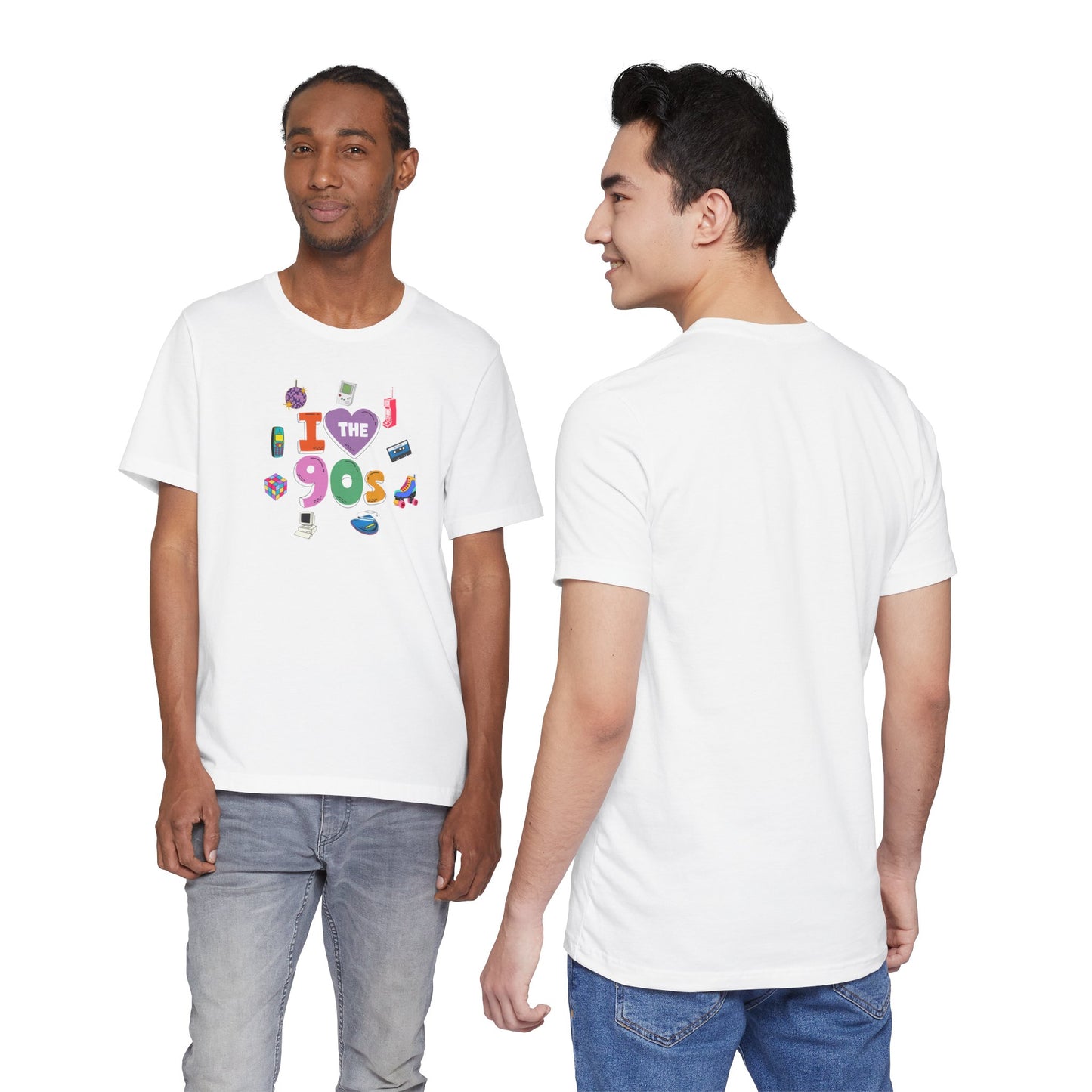 I  Love the 90's Short Sleeve Tee - Retro Graphic Tee, Vintage Style Shirt, Perfect for Casual Outings, 90s Nostalgia Apparel