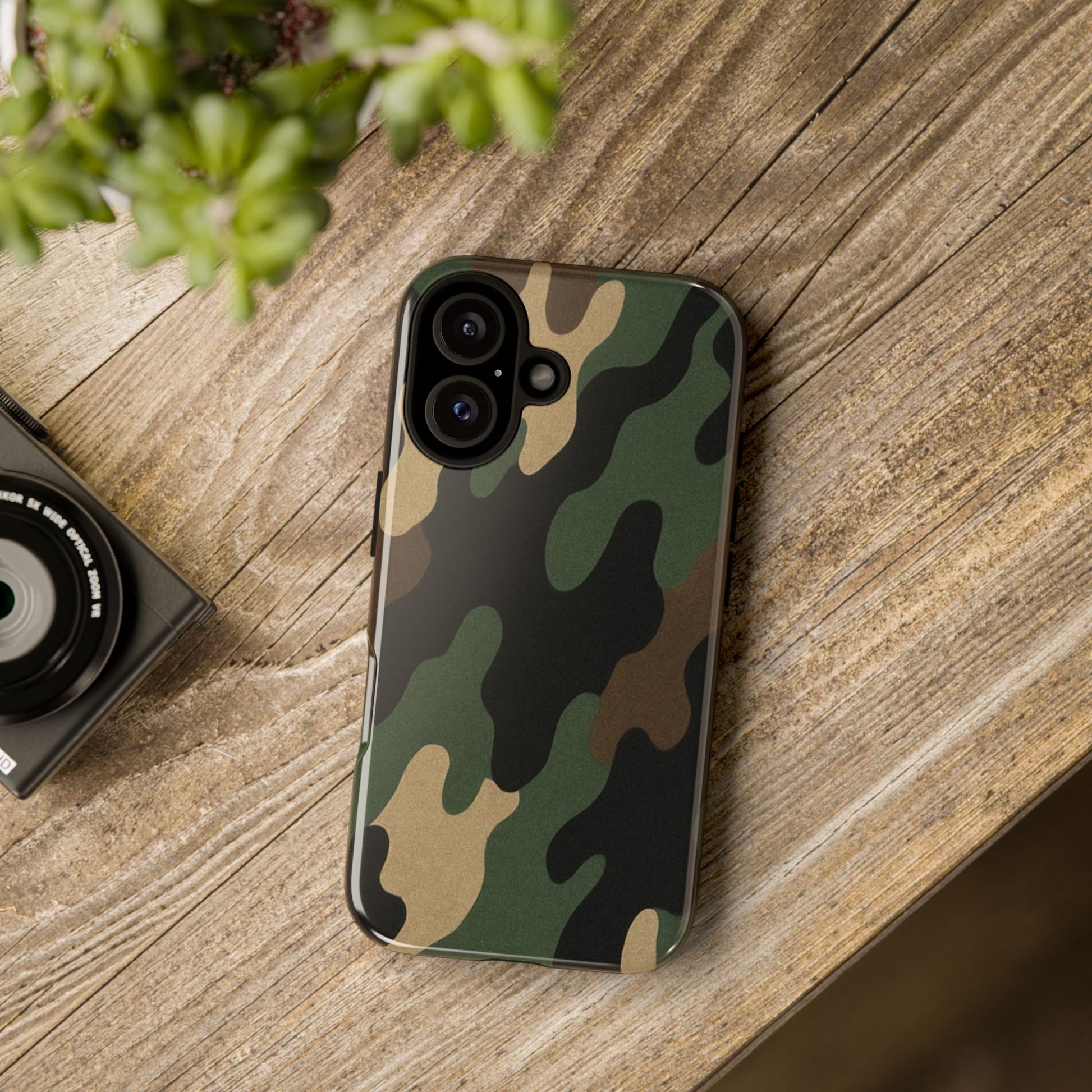 Military green camo tough phone case by Printify, rugged protective cover for smartphones with military-inspired design.