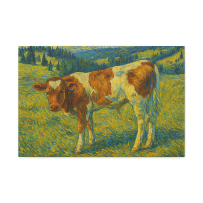 Artistic Cow Canvas Wall Art, Charming Farmhouse Decor, Animal Lover Gift, Rustic Home Accent, Calf Painting, Country Aesthetic