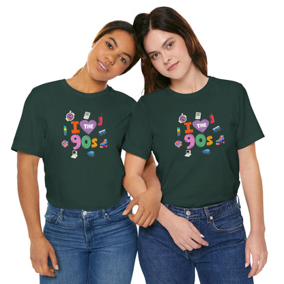 I  Love the 90's Short Sleeve Tee - Retro Graphic Tee, Vintage Style Shirt, Perfect for Casual Outings, 90s Nostalgia Apparel