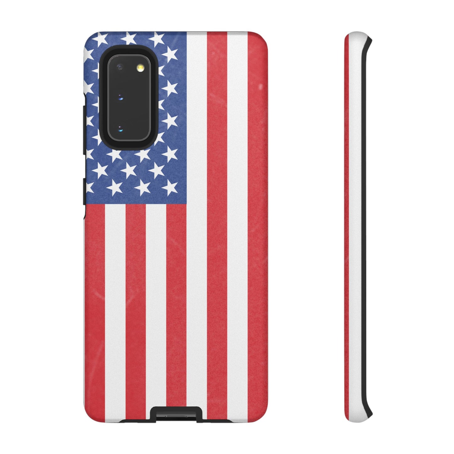 American flag tough phone case for iPhone and Samsung, patriotic protective cover with bold flag design by Printify
