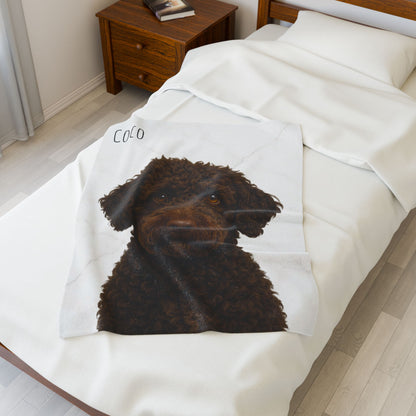 Custom Brown Labradoodle Portrait Blanket | Velveteen Plush Blanket - TRV