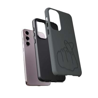 Silicone phone case with embossed Korean finger heart design, compatible with smartphones, by Printify.