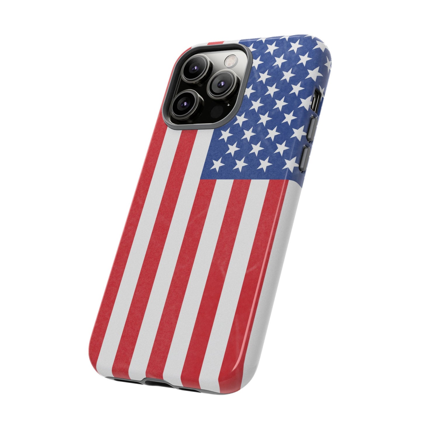 Durable American flag phone case for iPhone with tough, patriotic design, made by Printify, protecting and showcasing national pride.