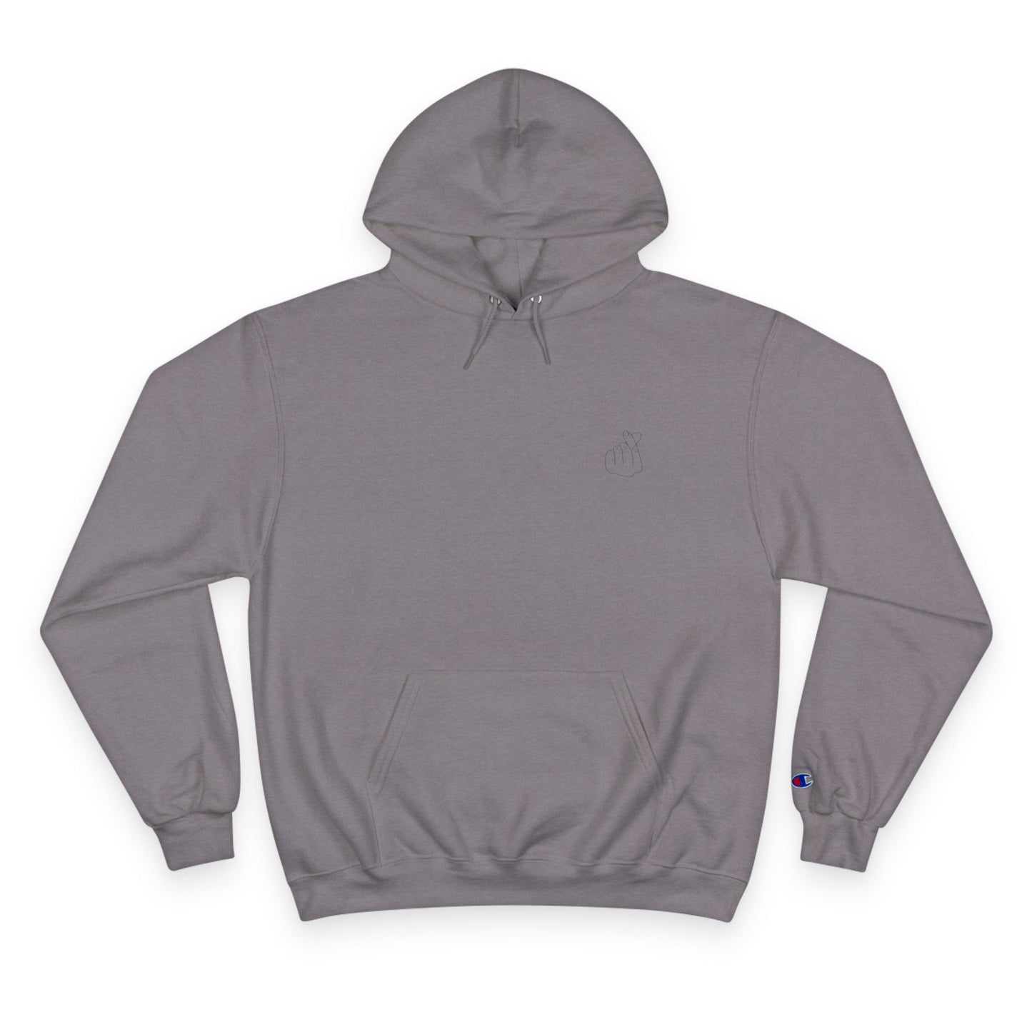 Minimalist Champion Hoodie with Hand Gesture Design