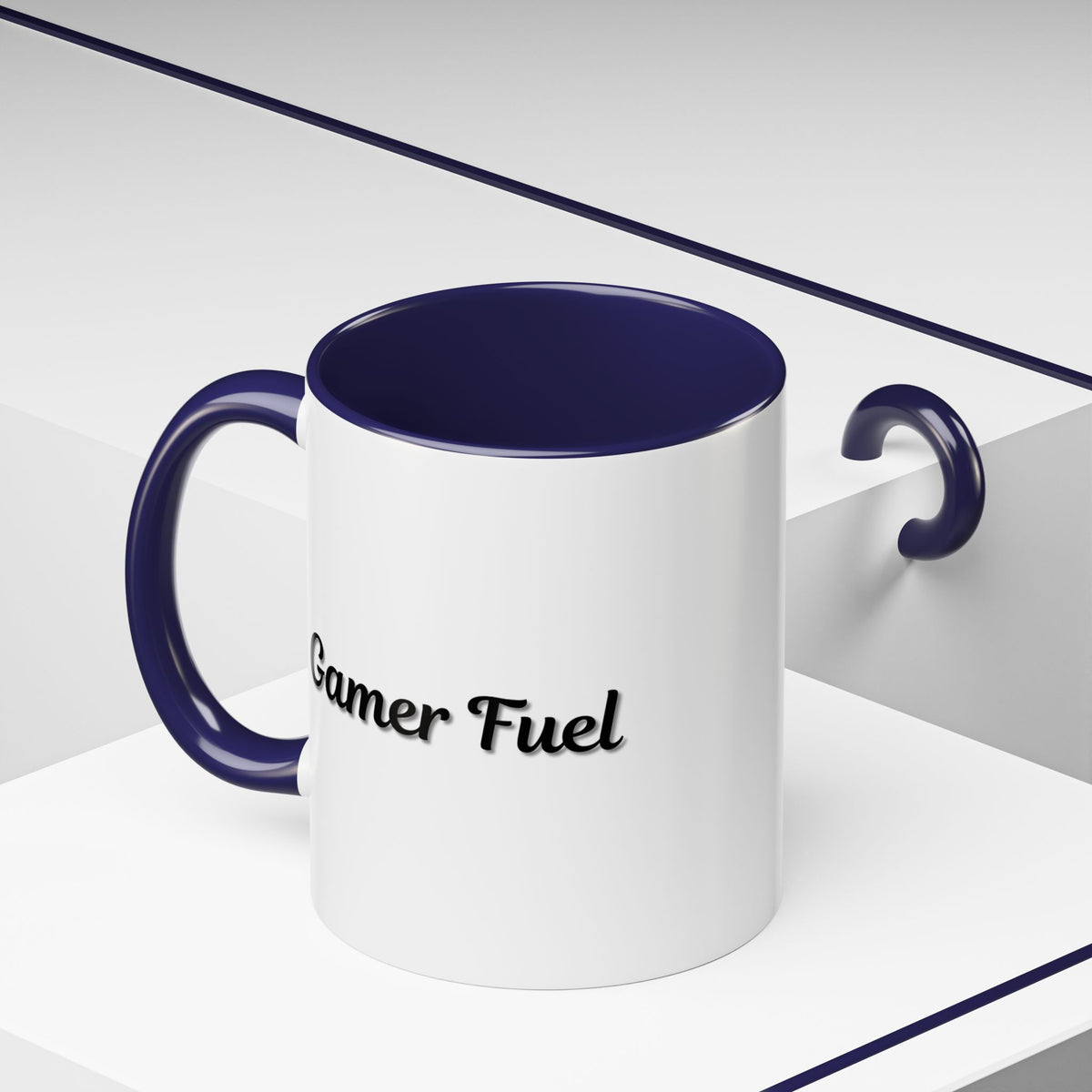 Gamer Fuel coffee mug by Printify featuring a black and white design, 11oz size, with gaming-themed graphics.