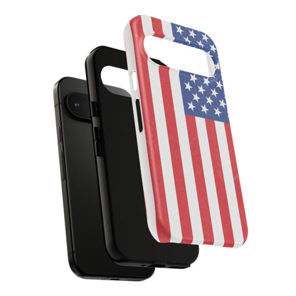 Durable American flag phone case for iPhone by Printify, featuring a patriotic design and rugged protection.