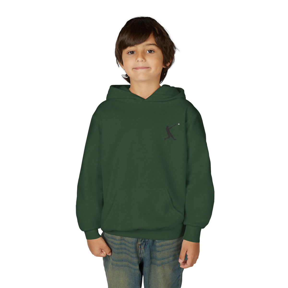 Youth baseball silhouette hoodie for kids, featuring a baseball player design on a comfortable pullover sweatshirt.
