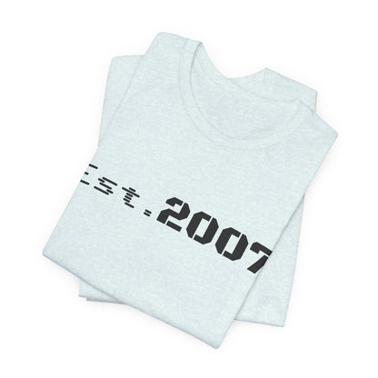Vintage Est. 2007 T-Shirt by Printify featuring a classic design with established year text on a comfortable cotton tee.