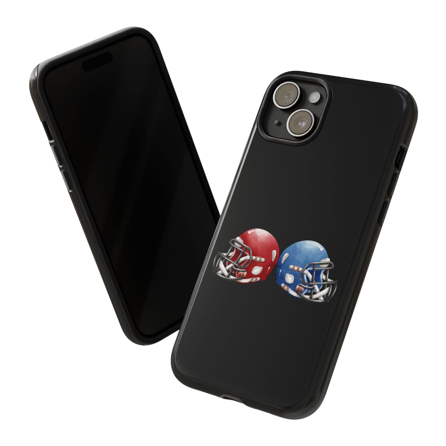 Red and blue football helmet tough phone case for iPhone, protective Printify cover with detailed helmet design.