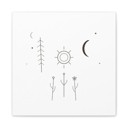 Minimal Sun Moon Botanical Canvas | Stretched Matte Wall Art