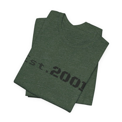Retro minimalist Est. 2001 graphic T-shirt by Printify featuring a clean birth year design on a casual tee.