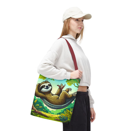 Eco-friendly sloth tote bag by Printify featuring a cute animal design, perfect for animal lovers and everyday use.