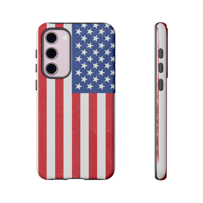 Durable American flag phone case for iPhone with patriotic design, made by Printify, featuring a rugged protective cover.