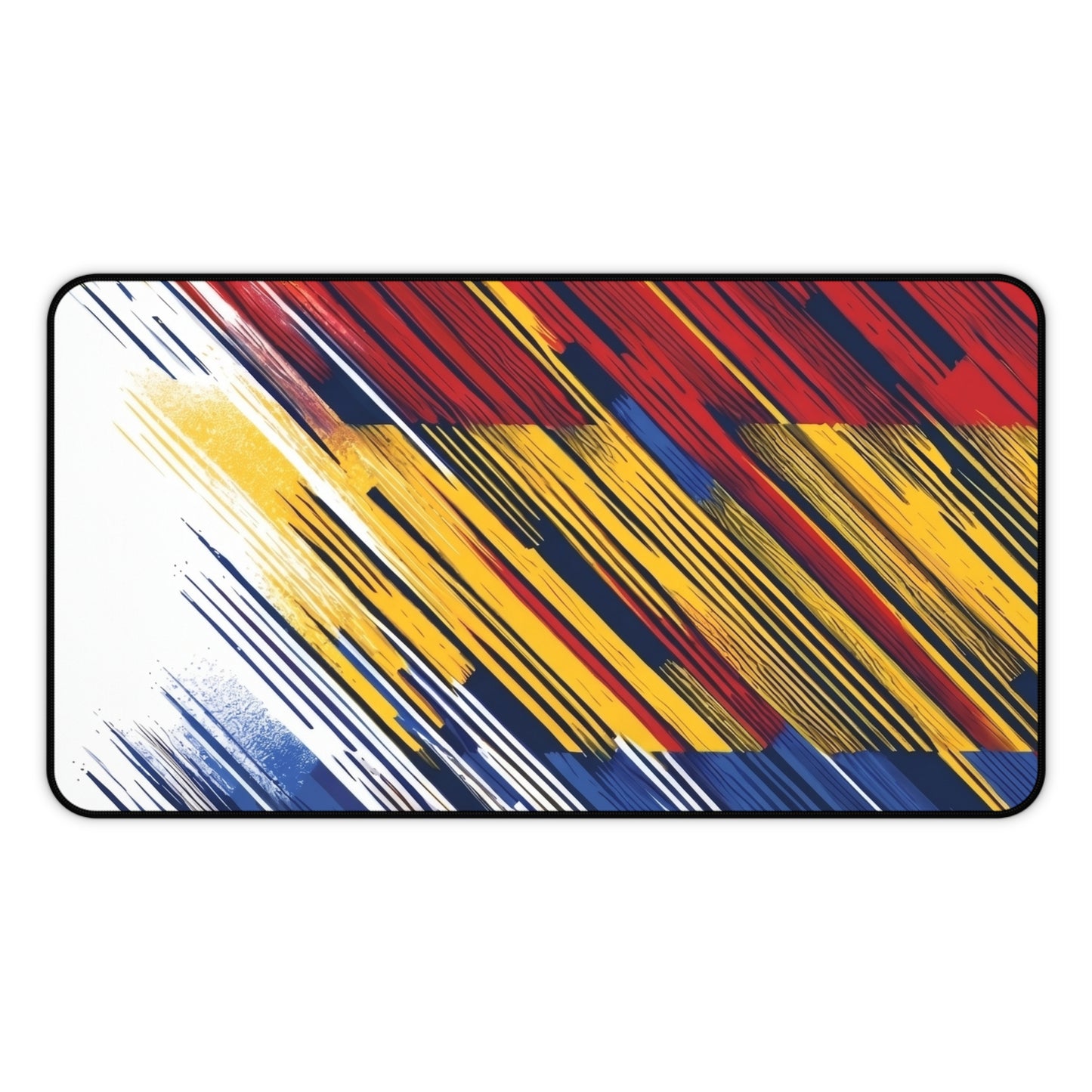 Abstract Flag Brushstroke Desk Mat — Colorful Red, Yellow & Blue Gaming/Office Mousepad