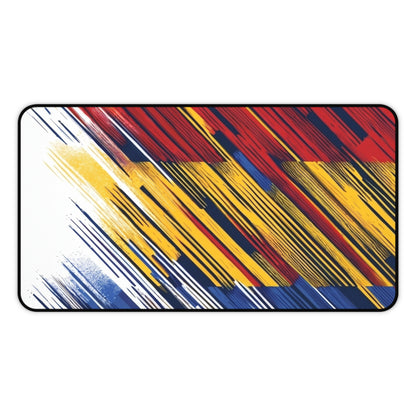 Abstract Flag Brushstroke Desk Mat — Colorful Red, Yellow & Blue Gaming/Office Mousepad