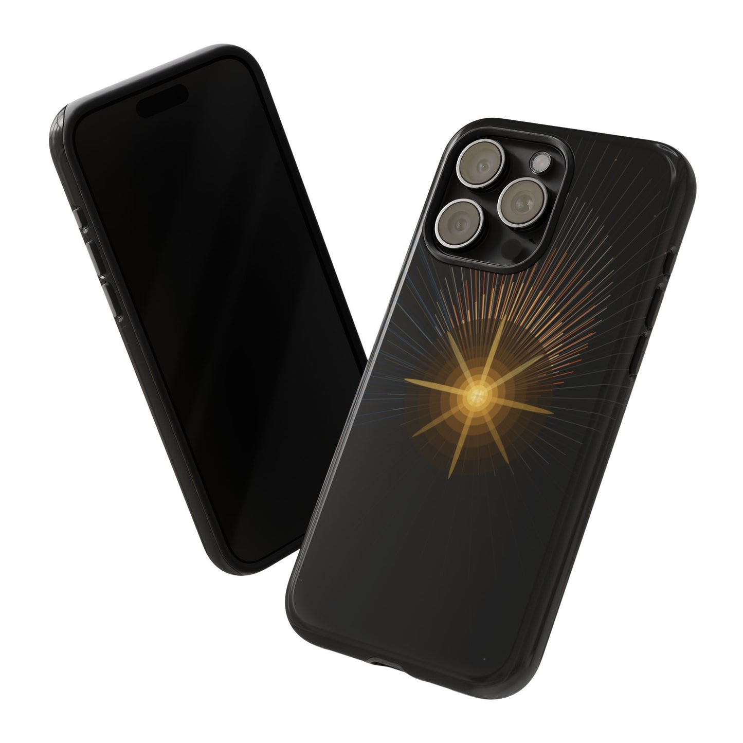 Tough Cases - Radiant Star Phone Case, Protective Black Shockproof Cover with Golden Light Design