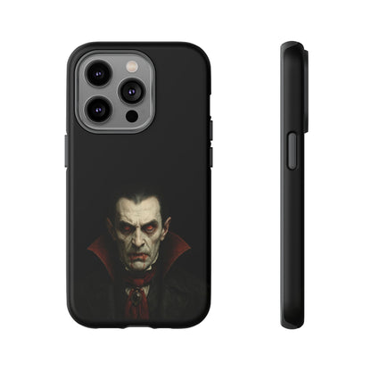 Gothic vampire portrait phone case for iPhone, featuring a dark Dracula horror design by Printify.