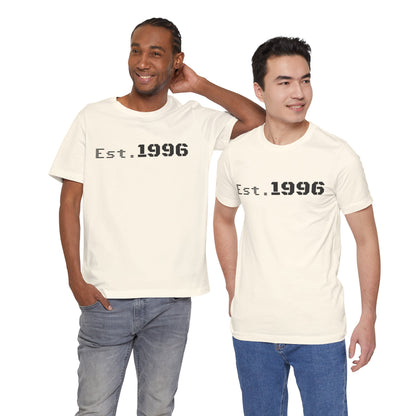Vintage Est. 1996 T-shirt by Printify featuring bold print and classic design, perfect for birthday gift or casual wear.